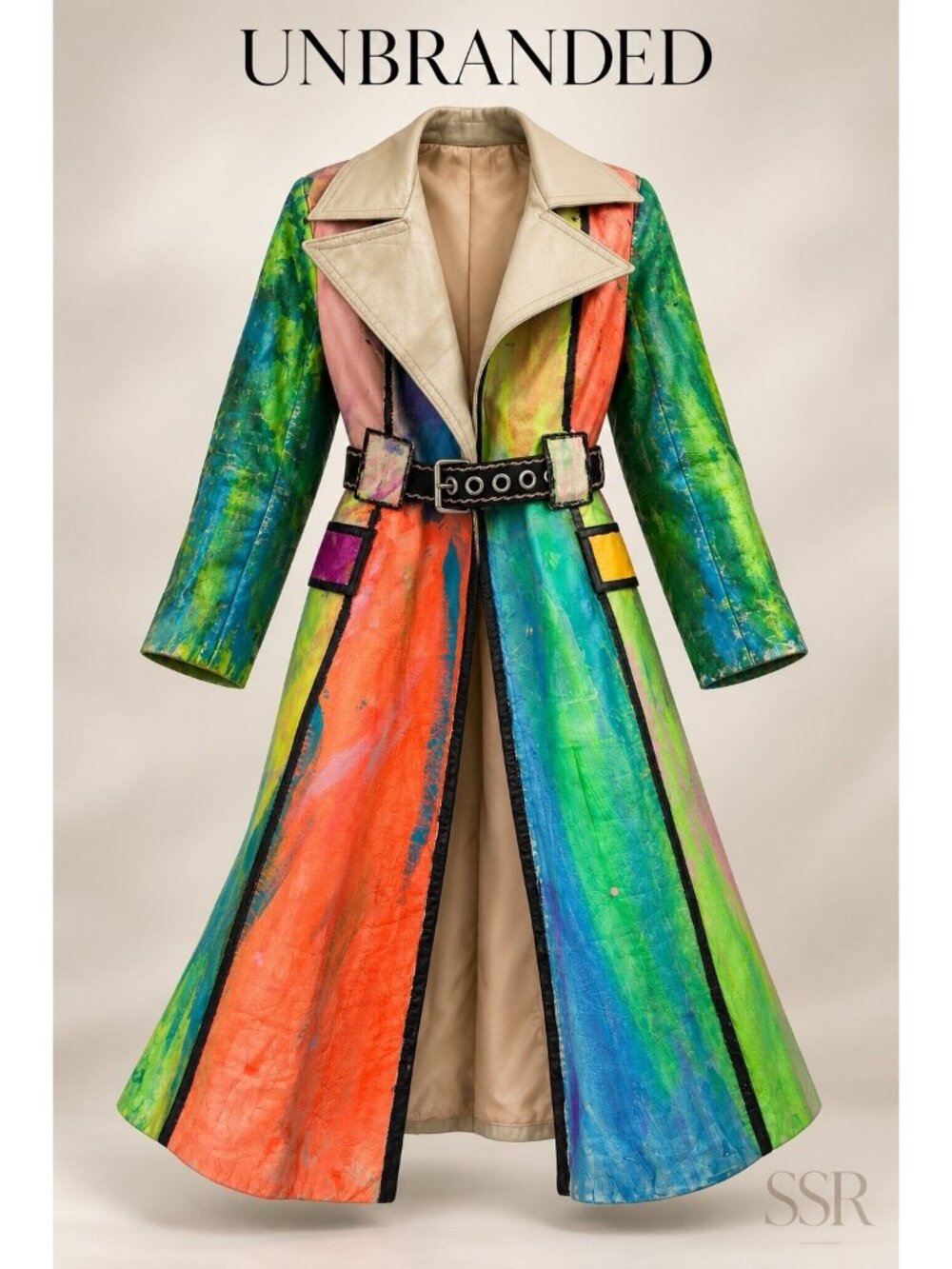 One-of-One Hand-Painted Genuine Leather Trench Coat — Artist Signed Small